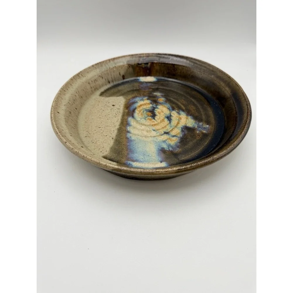 Studio Pottery Stoneware Glazed Shallow Bowl 9.5 Inch Signed Decorative‎